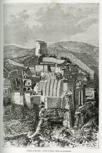 O convento de Mar-Saba (Mar Saba) (Palestina). Gravura de Taylor, para ilustrar a história da Síria de hoje, de M. Lortet, decano da Faculdade de Medicina de Lyon, encarregado de uma missão científica pelo Ministério da Educação Pública, publicada na revis