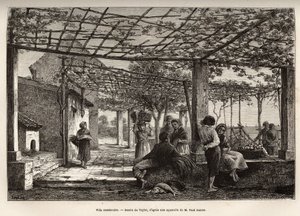 Villa Menton, gravura após o desenho de Taylor, ilustrando a viagem de Menton e Bordhighera, em 1871, de Adolphe Joanne, publicada em "Le tour du monde" 1874, editada por Edouard Charton, edição Hachette, Paris. Coleção Selva.