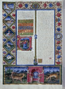 Incipito do livro de Jeremias que retrata o profeta numa lettrina, da Bíblia de Borso d