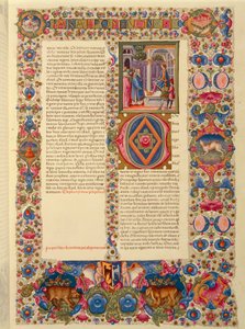 Itália, Incipit do segundo Livro de Crônicas, ou miniatura do Paralipomenon II da Bíblia Latina de Borso d