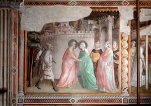 A vida da Virgem: encontro de Joaquim e Ana no portão de ouro (fresco, c.1327) de Taddeo Gaddi