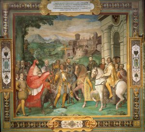 O encontro do imperador romano Carlos V e Alessandro Farnese em 1544