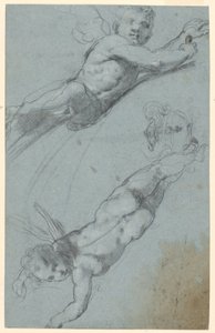 Esboços de dois putti alados e uma urna