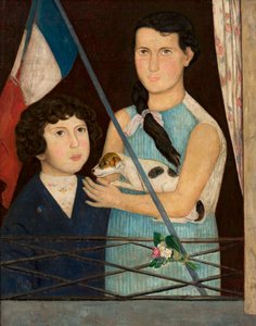 Duas crianças com uma bandeira francesa de Tadeusz Makowski