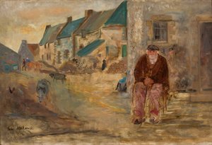 Paisagem bretã com um velho pescador de Tadeusz Makowski