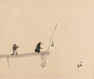 Impressão em xilogravura - Dois macacos em um cais, final do século XIX e início do século XX de Takeuchi Seiko