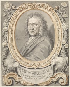 Retrato de Johannes (Jan) van Bronkhorst emoldurado com flores e dois pássaros de Tako Hajo Jelgersma