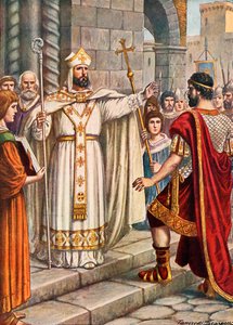 Imperador Theodosius proibido por St Ambrose de entrar na catedral de Milão de Tancredi Scarpelli