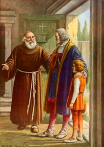O guardião de Rabida recebe Cristóvão Colombo e seu filho de Tancredi Scarpelli