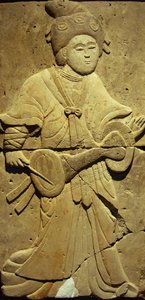 Estela representando um músico (terracotta) de Tang Dynasty Chinese School