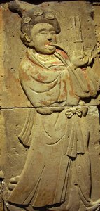 Estela representando um músico (terracotta) de Tang Dynasty Chinese School
