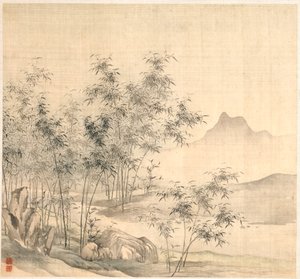 Um guindaste solitário no bosque de bambu de Tao Hong
