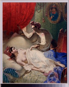 Ilustração para o poema ""Poltava"" de Alexander Pushkin (1799-1837). Obra de Taras Grigoryevich Shevchenko (Shevchenko) (1814-1861), aquarela, tinta e ouro sobre papel de Taras Grigoryevich Shevchenko