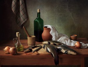 Natureza morta rústica com peixe de Tatyana Skorokhod