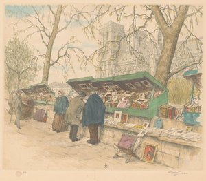 Barracas de livros sobre o Quai de Montebello, Notre-Dame em segundo plano de Tavík František Šimon (signed by artist)