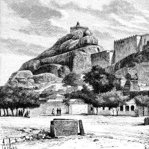 O templo de Tiruchirapalli, na Índia, em 1895.