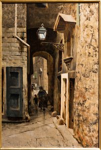 Rua Cavalieri no Velho Gueto de Florença, c.1882 (óleo sobre tela) de Telemaco Signorini