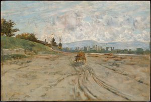 T.Signorini, paisagem de Siena com vagão de Telemaco Signorini