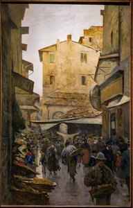 O Mercado Velho da Rua Degli Speziali, c.1882 (óleo sobre tela) de Telemaco Signorini