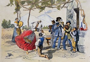 Tarantella napolitana, gravura de desenho de Teodoro Duclere (1814-1869), Itália