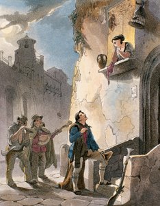 Serenata, ilustração de Fantasias e cenas populares de Nápoles por Achille Vianelli, c.1830 (aquatint) de Teodoro Guglielmo Witting