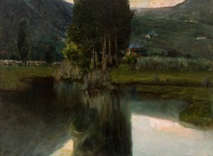 Lago com ciprestes e casas, 1923. de Teodoro Wolf Ferrari