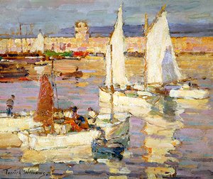 O porto, Mevagissey, Cornualha (petróleo a bordo)