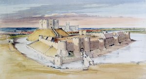 Ilustração do Castelo de York, North Yorkshire, como poderia ter sido no final do século 13, 1985