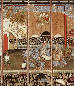 Uma performance de Ramakien (pintura de parede) de Thai School