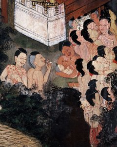Multidão assistindo apresentações teatrais em um funeral (pintura de parede) de Thai School
