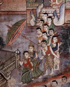 Detalhe de um mural no Wat Phra Singh de Thai School