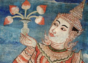 Detalhe de um mural no laikam Viharn em Wat Phra Singh de Thai School