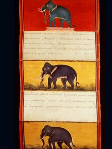 Fólio de um manuscrito sobre treinamento de elefante (caneta e tinta e wc no papel) de Thai School