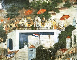 Monge levado ao mosteiro após a sua consagração (fresco) de Thai School
