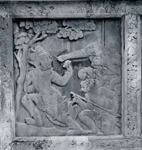 Um de uma série de relevos representando o Ramakien (Ramayana) de Thai School