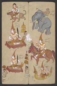 Ou 16455 f.12r, Animais do Zodíaco, de Phrommachat (pergaminho) de Thai School
