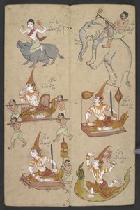 Ou 16455 f.14r, Animais do Zodíaco, de Phrommachat (pergaminho) de Thai School
