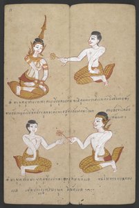 Ou 16455 f.18r, combinações de casais sortudos e azarados, de Phrommachat (pergaminho) de Thai School