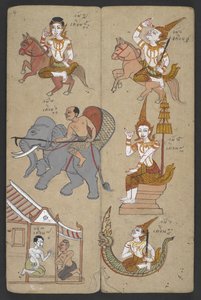 Ou 16455 f.4r, Animais do Zodíaco, de Phrommachat (pergaminho) de Thai School