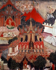 Cenas da vida de Buda, meados do século 19 (pintura de parede) de Thai School