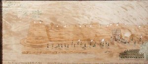 Esboço do ataque a Koonja, 3 de Outubro de 1824 (aguarela sobre papel) de The Hon. Frederick Shore