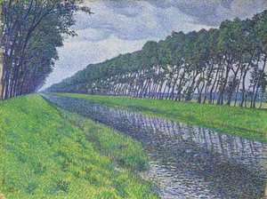 Canal em Flandres; O canal na Flandres com tempo triste, 1894 de Théo van Rysselberghe