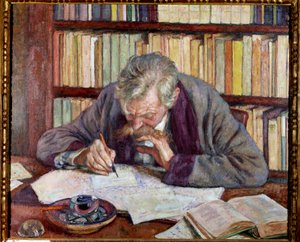 Retrato do poeta belga Emile Verhaeren (1885-1916) em seu escritório Pintura de Theodore Van Rysselberghe (1862-1926) Paris do século 20. Museu Municipal de Arte Moderna de Théo van Rysselberghe