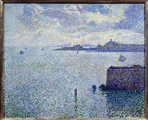 Barcos à vela e estuário. Pintura de Theodore Van Rysselberghe (1862-1926), Bel. de Théo van Rysselberghe