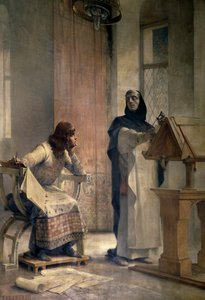 Luís IX (1214-1270), antes de se tornar rei da França, estudou matemática com Vicente de Beauvais (1190-1264), irmão dominicano, na abadia de Royaumont. Pintura de Theobald Chartran (1849-1907). Paris, La Sorbonne de Theobald Chartran