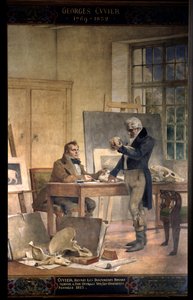 Paleontologia: "Barão Georges Cuvier (1769-1832) reúne os documentos para seu trabalho sobre ossos fósseis" Fresco por Theobal Chartran (1849-1907). Universidade da Sorbonne de Paris