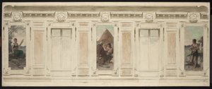 Esboço da sala de casamentos da Câmara Municipal de Courbevoie: Fileuse. O casamento. Berger, em 1884 (óleo sobre tela) de Theobald Chartran