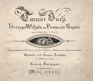 Livro sobre torneios: página de rosto de Theobald Senefelder