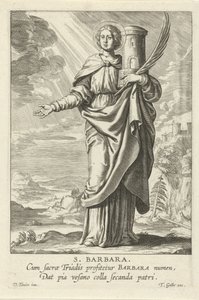 Santa Bárbara
S. Santa Bárbara (título sobre o objecto)
Santos femininos (título da série)
Speculum Illustratum Virginum (título da série)