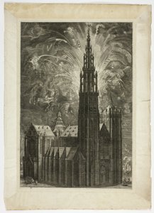 Fogo de artifício ao redor da Catedral de Antuérpia, placa 41 de Casperius Gevartius, Pompa Entroitus Honori Serenissimi Prince Ferdinand de Theodoor van Thulden